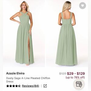 Azazie Elvira A-Line Cross-Front Pleated Chiffon Maxi Dress, color “Dusty Sage”